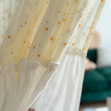 Qfdian Beige Floral Curtains 1 Panel Rod Pocket Boho Daisy Bedroom Living Room Kitchen Decors Farmhouse Rustic Bohemian Windows Curtain